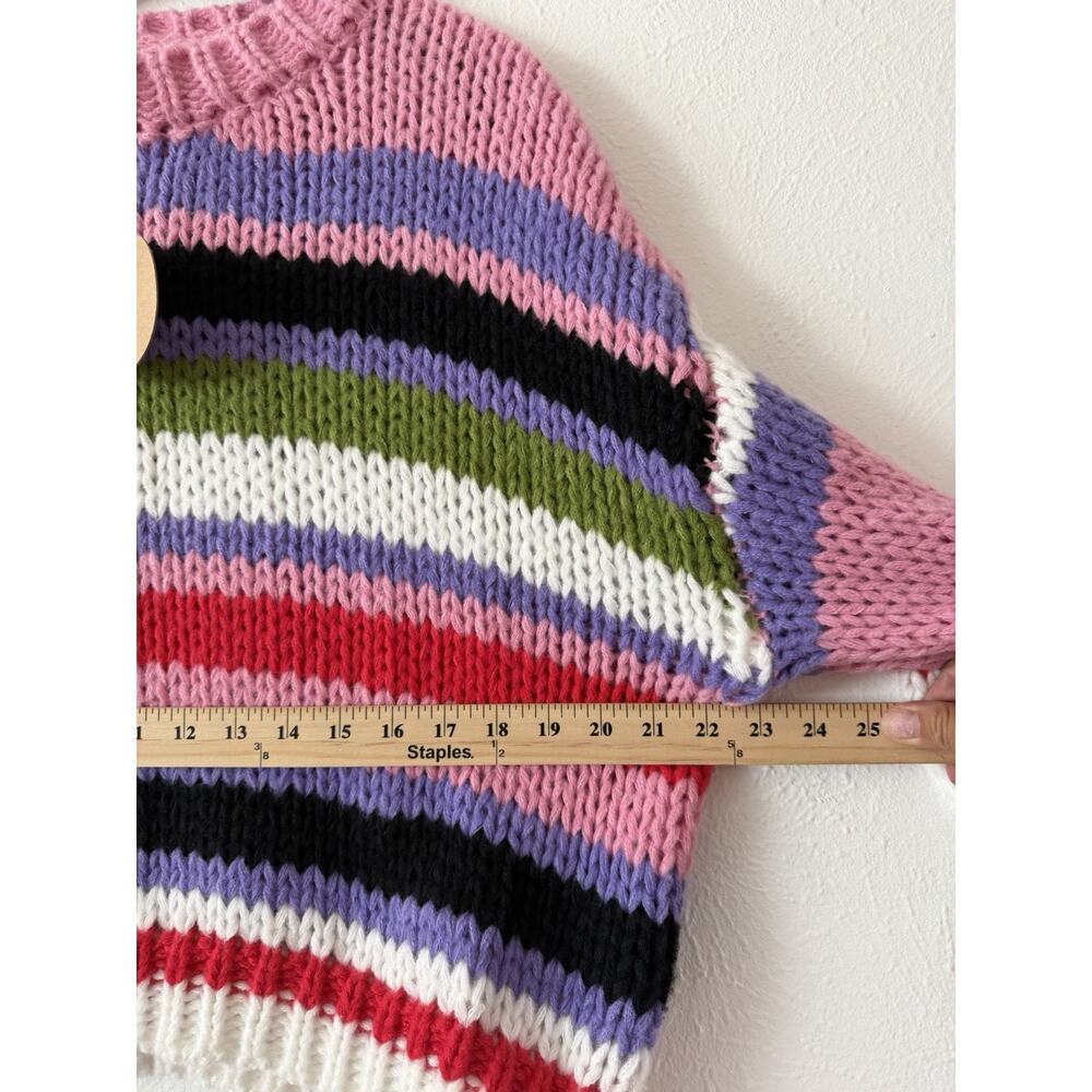 BiBi Sweater M Chunky Knit Striped Bell Sleeve Crop Pullover Colorful Boho NWT - Picture 8 of 9